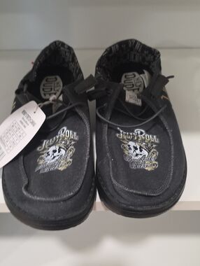 Custom Jelly Roll NWT Hey Dude Black Canvas Slip-On Flats with Custom  Graphic